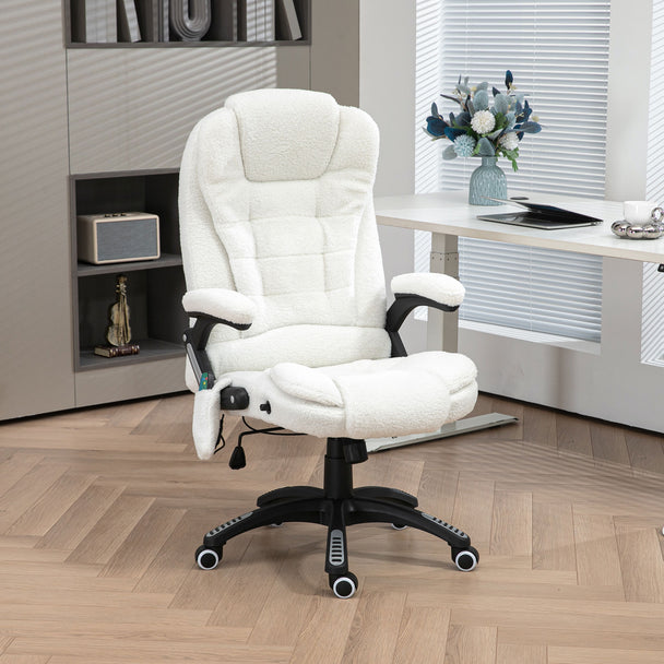 Heated massage office chair – white boucle – image 2