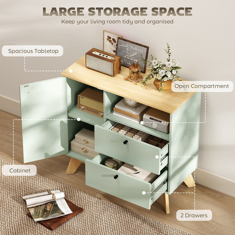 HOMCOM Sideboard Storage Cabinet, 80 cm Buffet Cabinet with 2 Drawers, Open Compartment, Adjustable Shelf, Light Green – view 4