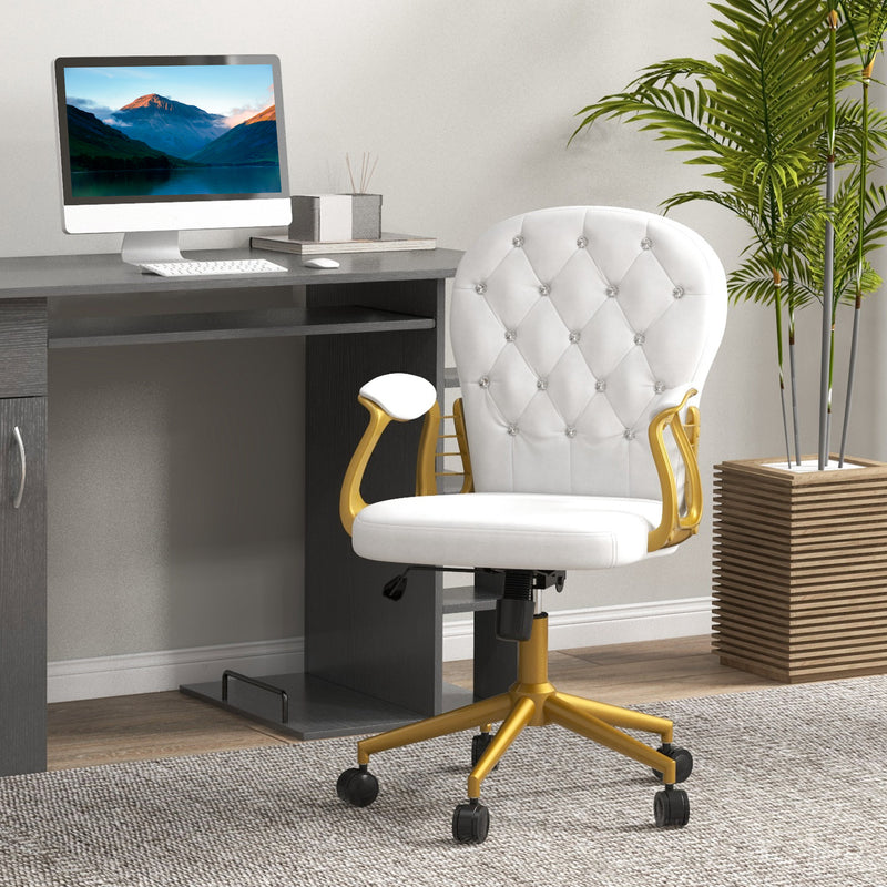 Cream velvet tufted office chair – image 2