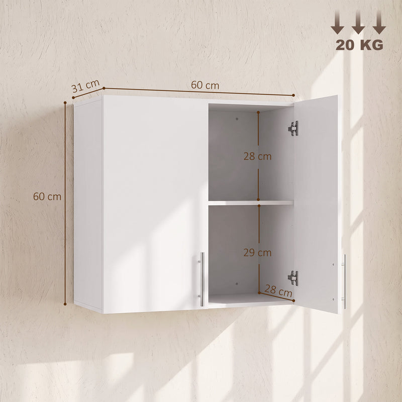 HOMCOM Bathroom Wall Cabinet, Wall-Mounted Bathroom Storage Cabinet with 2 Doors, Adjustable Shelf, High Gloss White – view 3