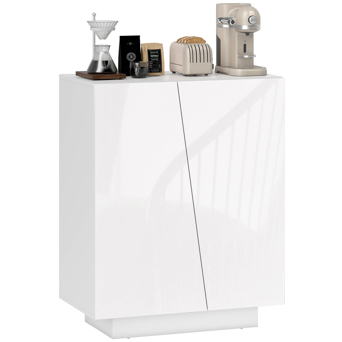 White high gloss storage cabinet with diagonal-cut doors