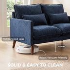 2 Seater Sofa, Loveseat Sofa with Spring Cushions, Wide and Deep Seat, Wood Legs, Blue