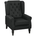 Wingback Accent Chair, Faux Linen Armchair with Thick Spring Cushion, High Back, Solid Wood Legs, Retro Button Tufted Reading Chair for Living Room, Bedroom, Black