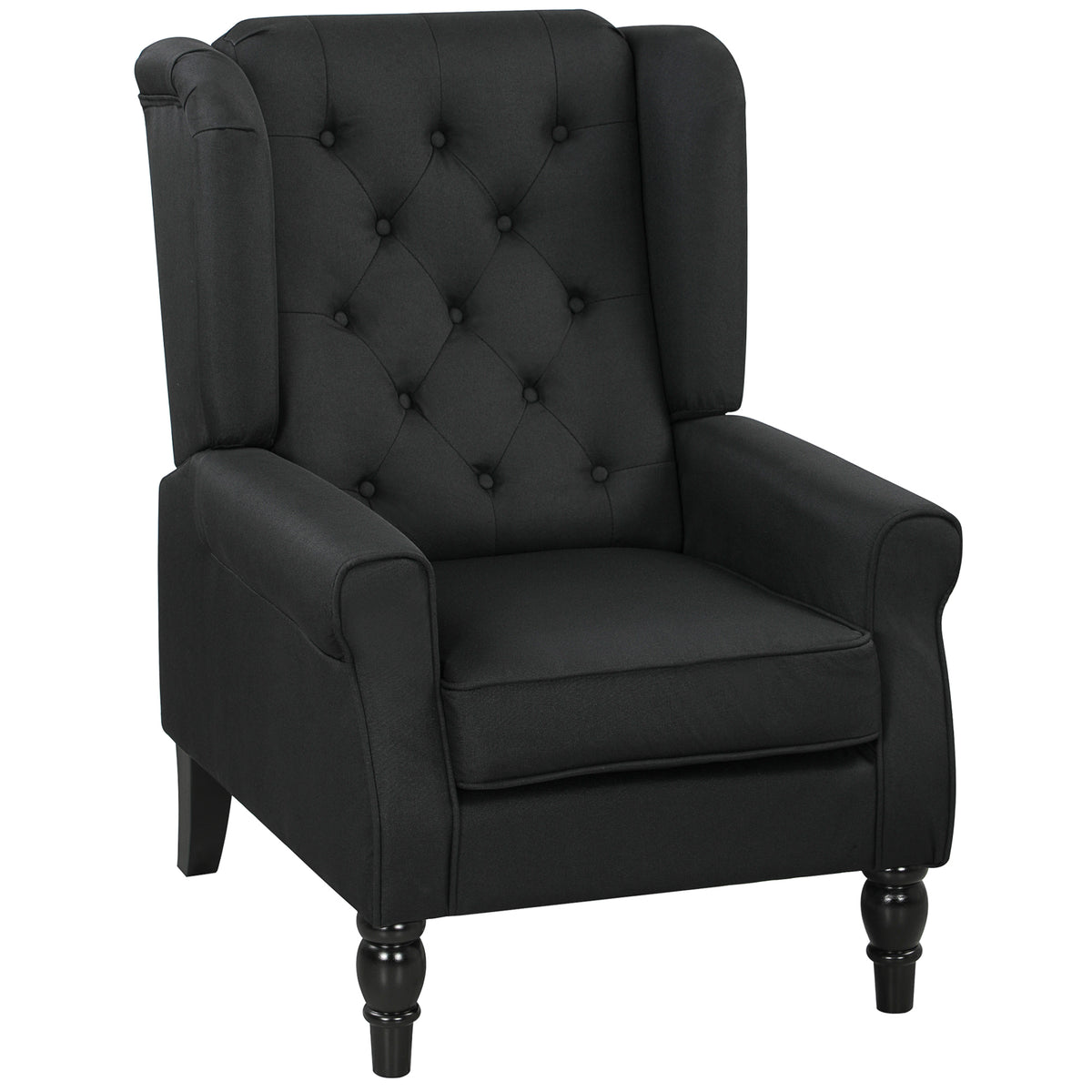 Linen Tufted Wingback Accent Chair – Black