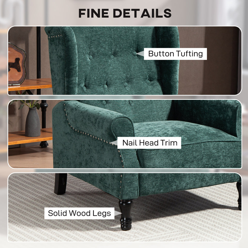 150Â° Reclining Vintage Armchair, with footrest - Dark Green