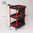 3-Tier Rolling Tool Trolley with Pegboard, Hooks & Brakes – Black/Red – image 3 of 9