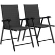 Outsunny Folding Garden Chairs Set of 2, Foldable Garden Dining Chairs with High Back, Armrests, Texteline Seat, Black