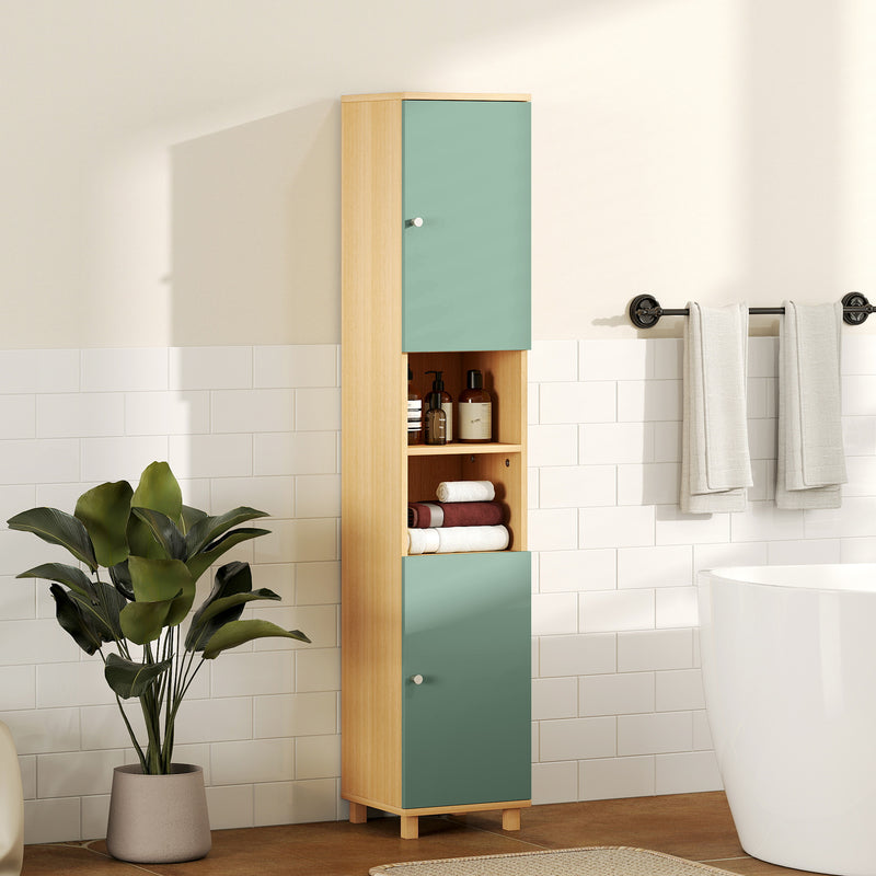 Tall bathroom cabinet in green & natural – image 10