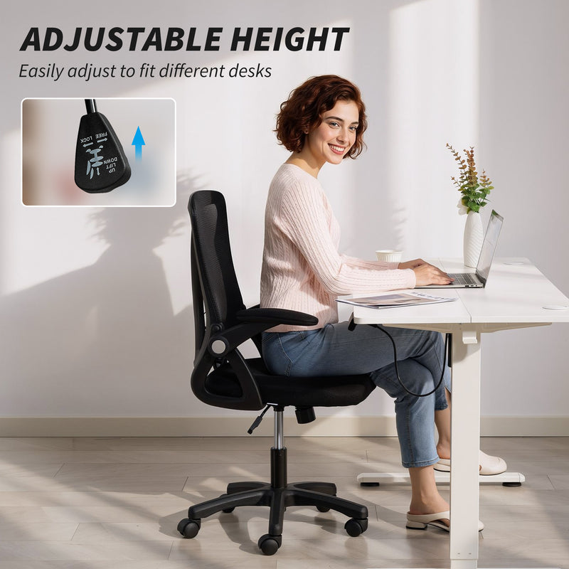 HOMCOM Office Chair, Mesh Desk Chair with Flip-up Armrests, Lumbar Support, Adjustable Height, Black – view 6