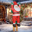 7ft Hanging Santa and Dog Christmas Inflatable displayed outside a decorated home