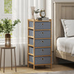 HOMCOM Chest of Drawers, 5 Fabric Drawers Narrow Dresser with Bamboo Frame, Light Grey – view 2