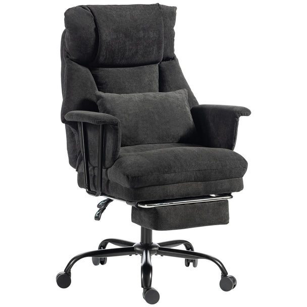 HOMCOM Office Chair, 180kg Heavy Duty Linen Computer Desk Chair with Lumbar Support, Wide Seat, Spring Cushion, Black
