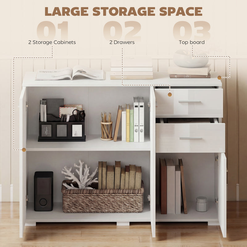HOMCOM Sideboard, Modern Storage Cabinet with 2 Drawers, 3 Doors and Adjustable Shelves, High Gloss White – view 4