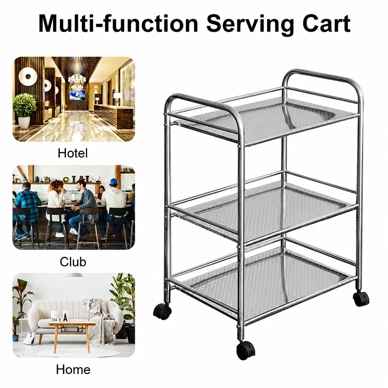 3-Tier Rolling Utility Cart for Kitchen, office & Salon