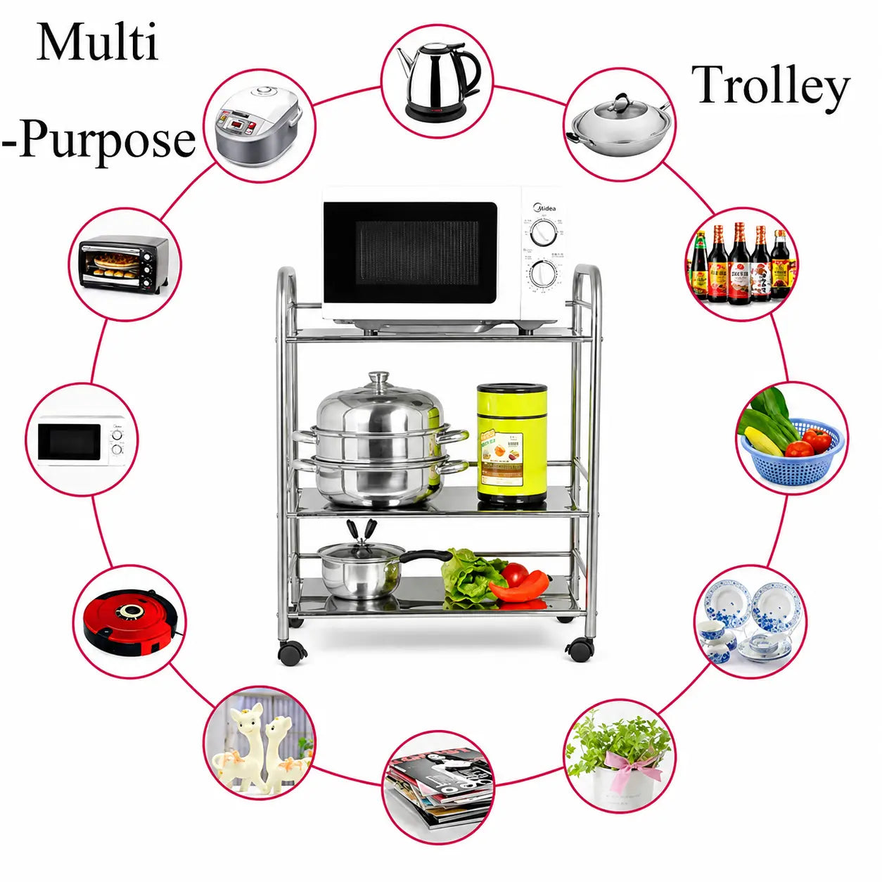 3-Tier Rolling Utility Cart for Kitchen, office & Salon