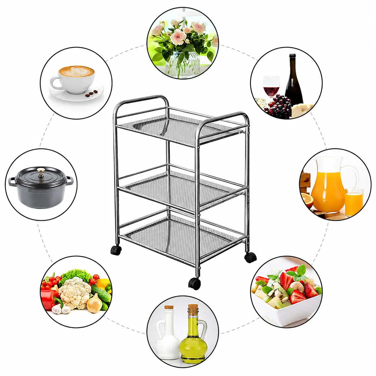 3-Tier Rolling Utility Cart for Kitchen, office & Salon