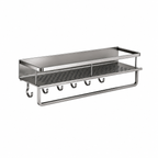 Wall-Mounted Kitchen Rack | Aluminium Storage Shelf with Hooks