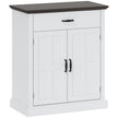 White farmhouse sideboard with barn doors, drawer and dark brown top