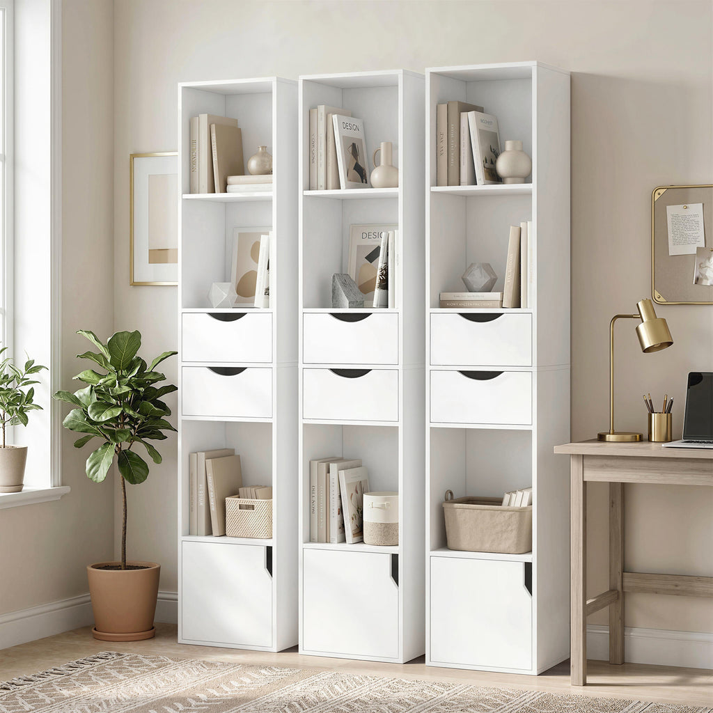 Bookcase with Drawers Adjustable Shelf Bookshelf with 2 Drawers and Cabinet 158 cm White