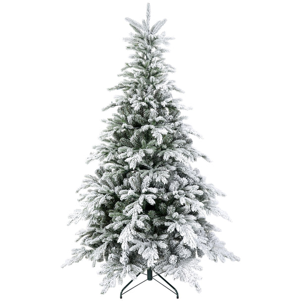 5ft bushy snow-flocked pre-lit Christmas tree glowing with warm white LEDs