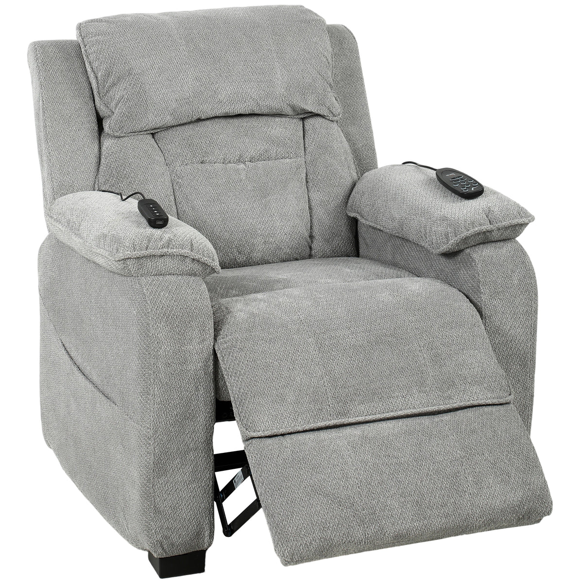 Power Massage Recliner with Heat, Memory & USB – Light Grey