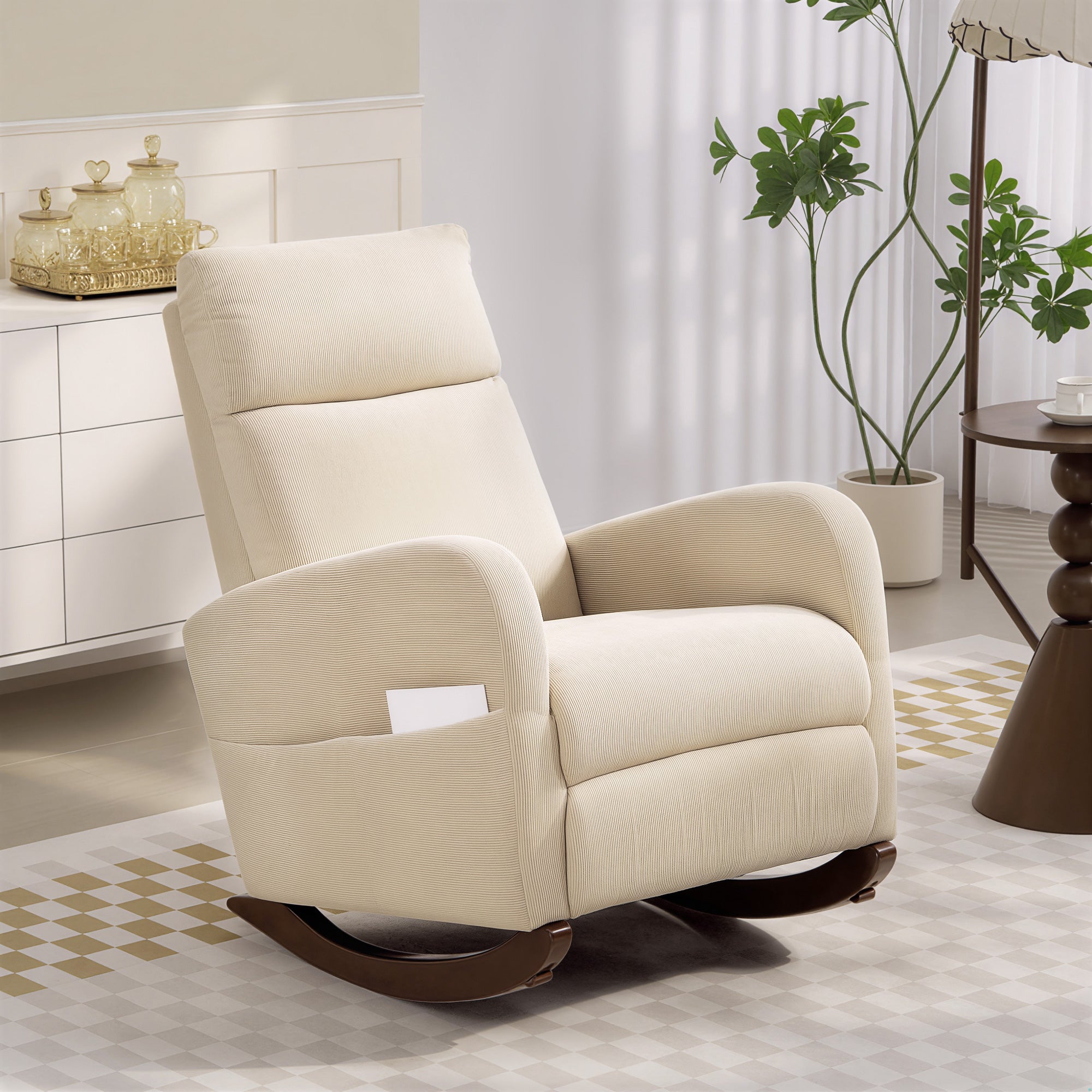 Corduroy Rocking Armchair - Beige