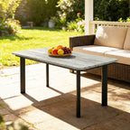 Outdoor Garden Coffee Table, Garden Table with Slatted Wood Plastic Composite Top and Metal Frame, Grey
