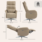 Power Recliner Chair, Swivel Electric Reclining Chair with Type C+USB, Recliner Armchair with Footrest, Brown