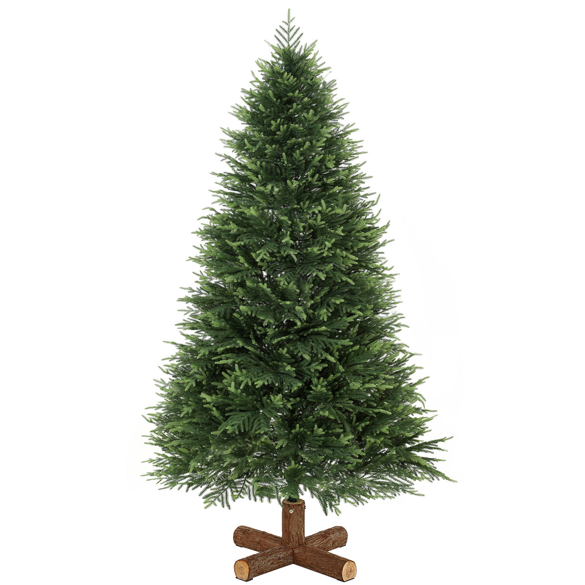 6ft dense green artificial Christmas tree with soft PE tips on a fir wood base