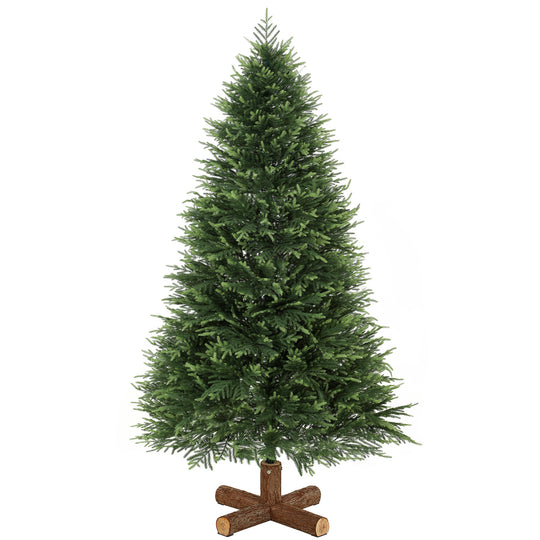 6ft dense green artificial Christmas tree with soft PE tips on a fir wood base
