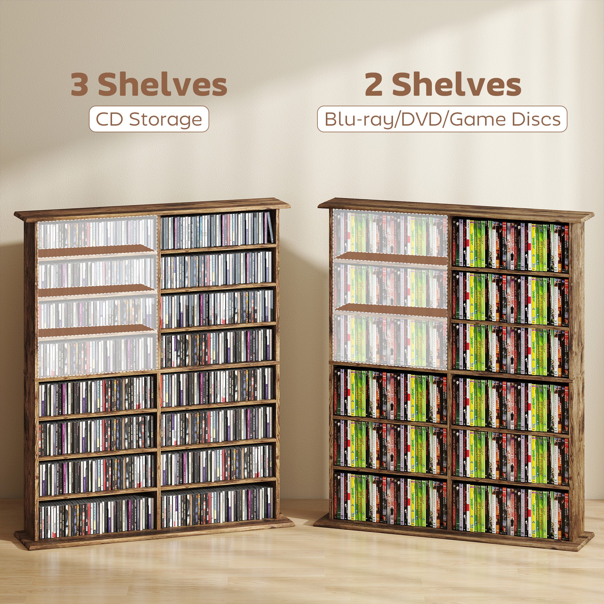 16-Compartment Media Shelf - Rustic Brown