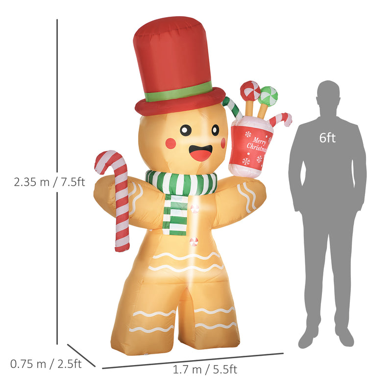 Size diagram of the 7.5ft gingerbread man Christmas inflatable