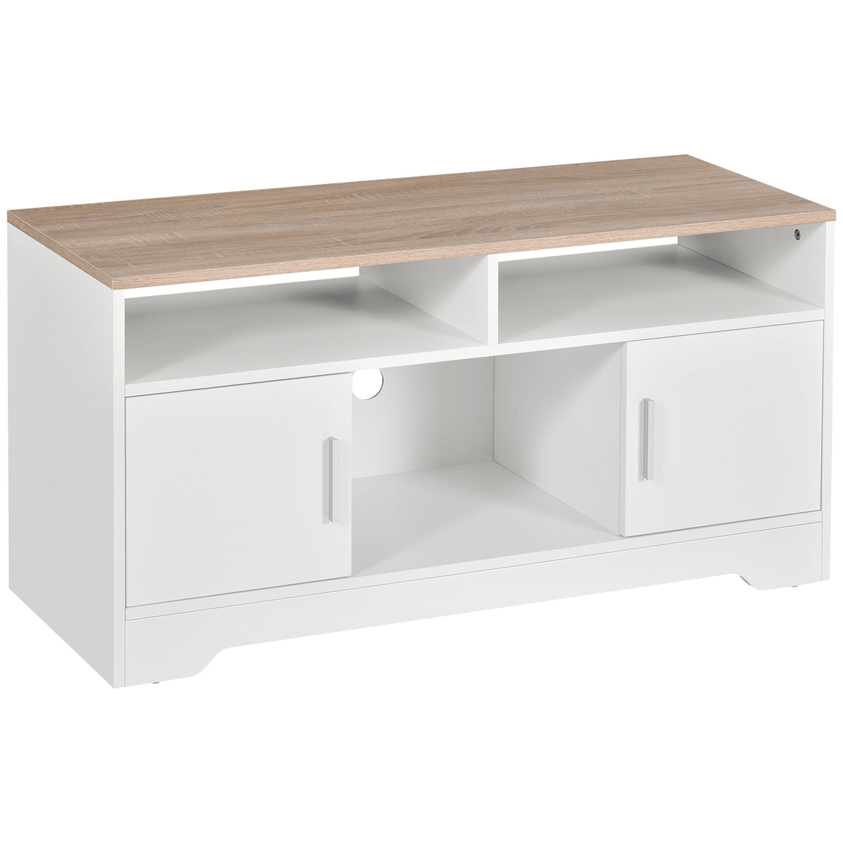 105 cm TV Stand with Cabinets, Open Shelves & Cable Management – White