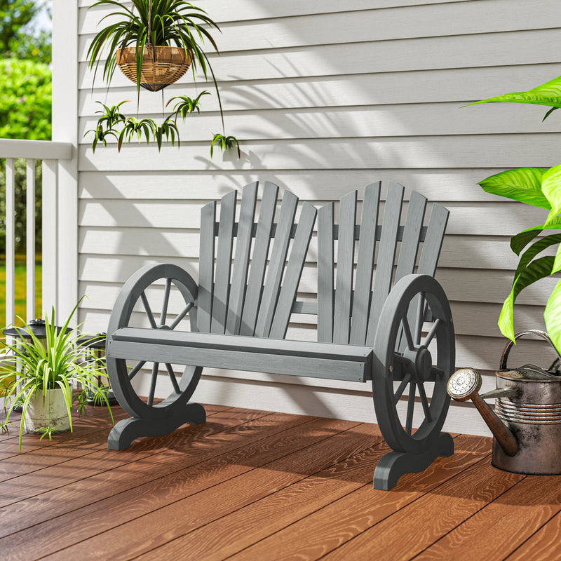 Outsunny Fir Wood Love Seats with Wheel-Shaped Armrests, Large Load-Bearing Chair, Grey – view 9