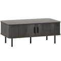 Coffee Table with Storage, Living Room Table with Slatted Tambour Sliding Doors and Adjustable Foot Pads, Rectangular Coffee Table with Elevated Base for Living Room, Grey Wood-Effect