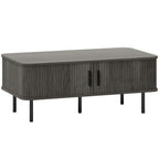 Coffee Table with Storage, Living Room Table with Slatted Tambour Sliding Doors and Adjustable Foot Pads, Rectangular Coffee Table with Elevated Base for Living Room, Grey Wood-Effect