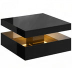 LED Coffee Table with Storage, 2-Tier Modern Centre Table with Open Shelf and Remote for Living Room, High Gloss Black