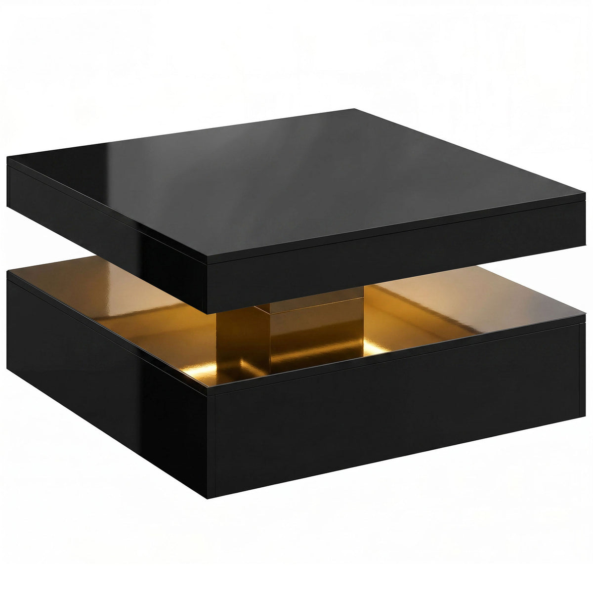 78 cm 2-Tier LED Coffee Table with RGB Lights – High Gloss Black