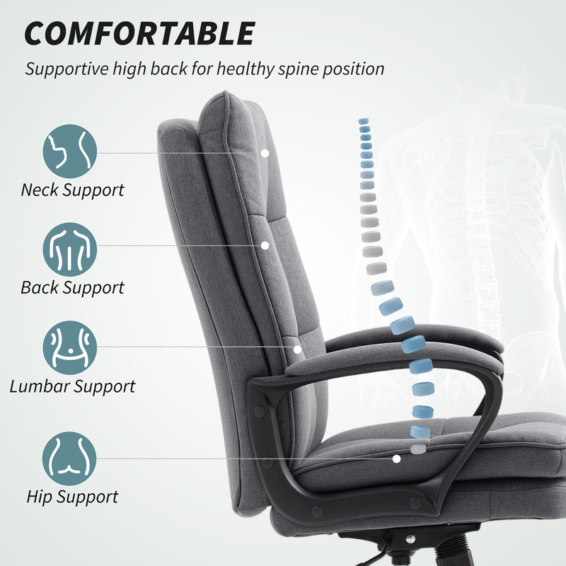 HOMCOM Double Padded Linen-Look Office Chair - Charcoal Grey – view 4