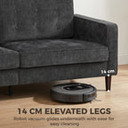 3 Seater Sofa Button Tufted Upholstered Couch with Wood Legs for Living Room, Dark Grey