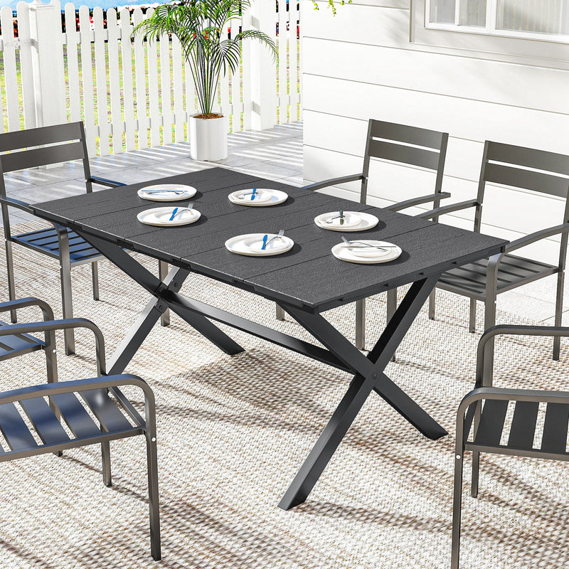 Wood-effect garden dining table with X-legs – image 10