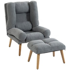 Recliner Chair with Footstool, Recliner Armchair with Adjustable Backrest, Thick Cushion and Wooden Legs, Grey