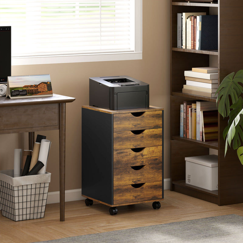 HOMCOM Five-Drawer Filing Cabinet - Rustic Brown – view 2
