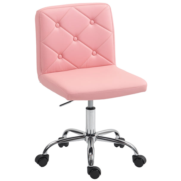 HOMCOM PU Leather Armless Office Chair, Modern Vanity Computer Swivel Chair with Rolling Wheels and Adjustable Height