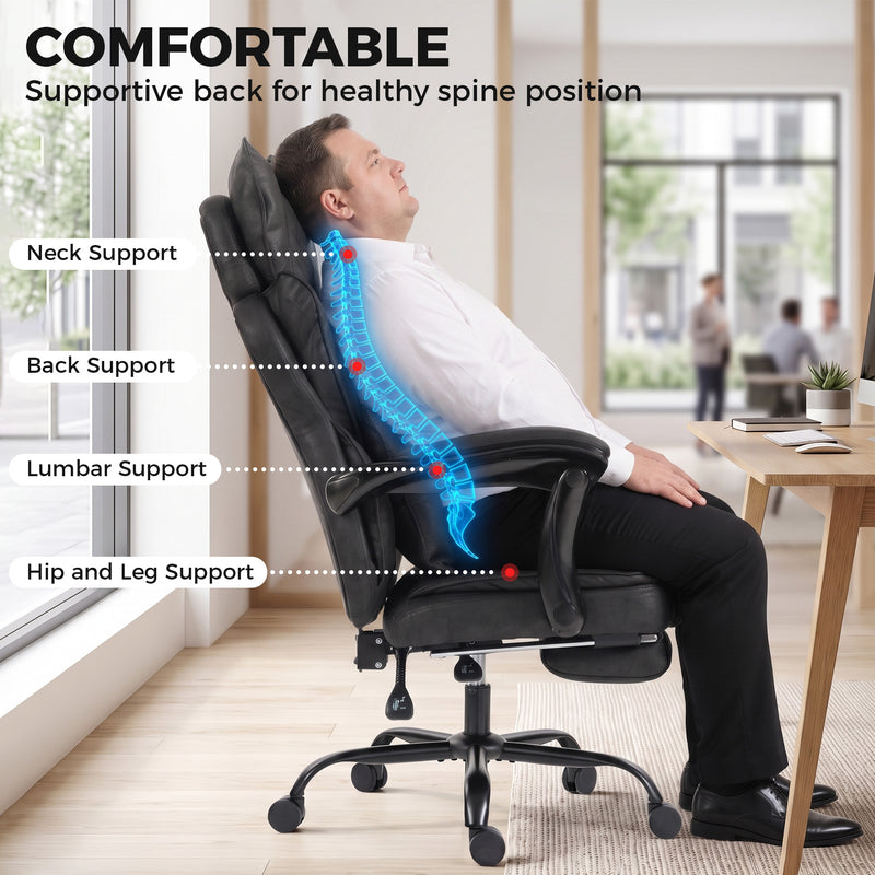 HOMCOM Executive Office Chair, Leathaire Big and Tall Office Chair 180 kg with Wide Seat, Reclining, Lumbar Support – view 7