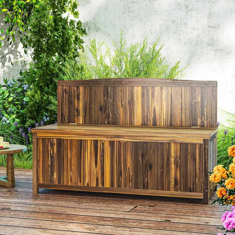 Outsunny Wood Storage Bench for Patio Furniture, Outdoor Garden Seating Tools, Brown – view 10