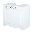 White under-sink bathroom cabinet with two carved doors and pre-cut top opening