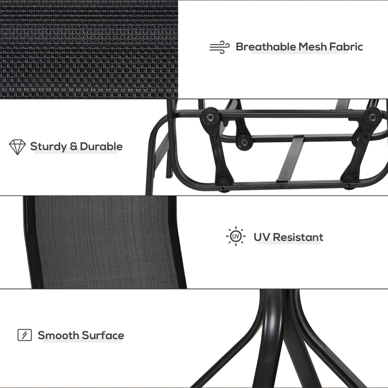 Outsunny 3 Pieces Garden Gliding Chair Set, Metal Frame 2 Single Armchair Swing Seater and 1 Glass Top Coffee Table w/ – view 6