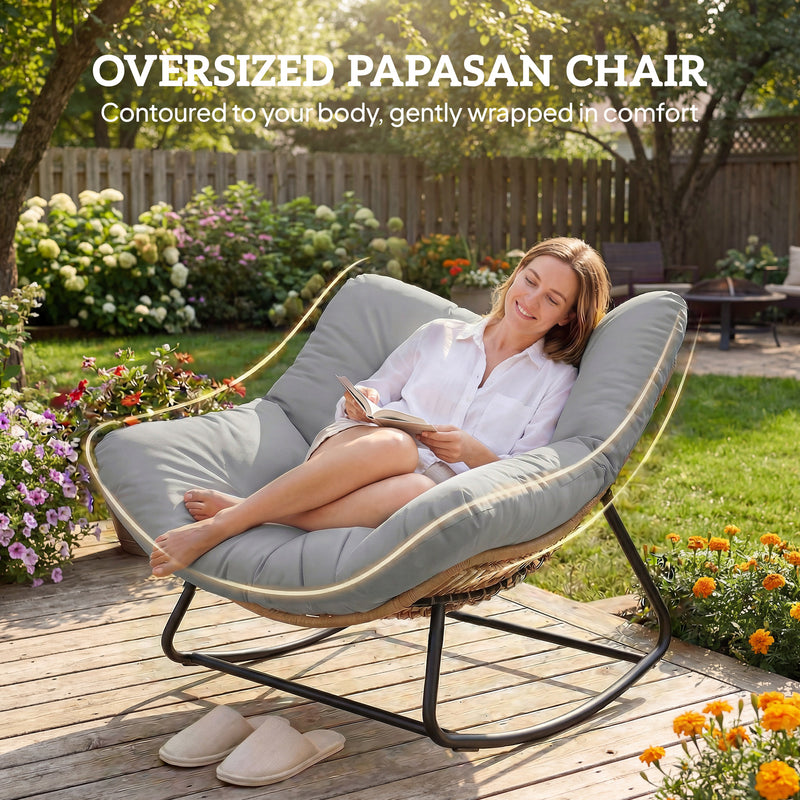 Outsunny Indoor Outdoor Rocking Chair, Oversized Rocking Egg Chair with Cushion for Living Room, Garden, Patio, Light – view 4