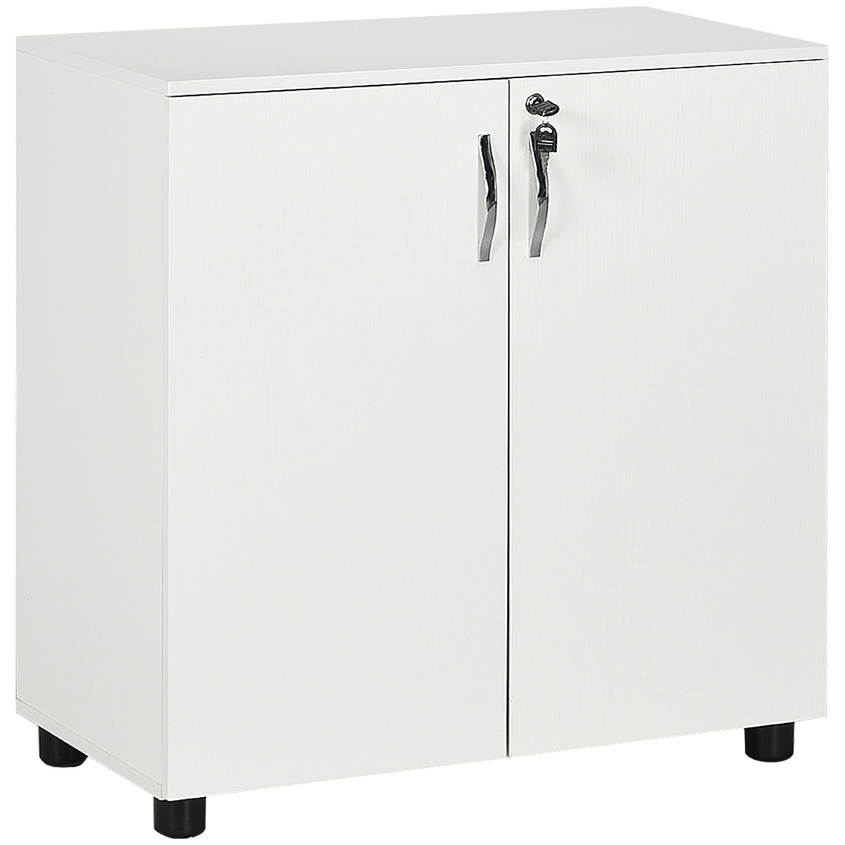 White two-door lockable office storage cabinet with inner shelf
